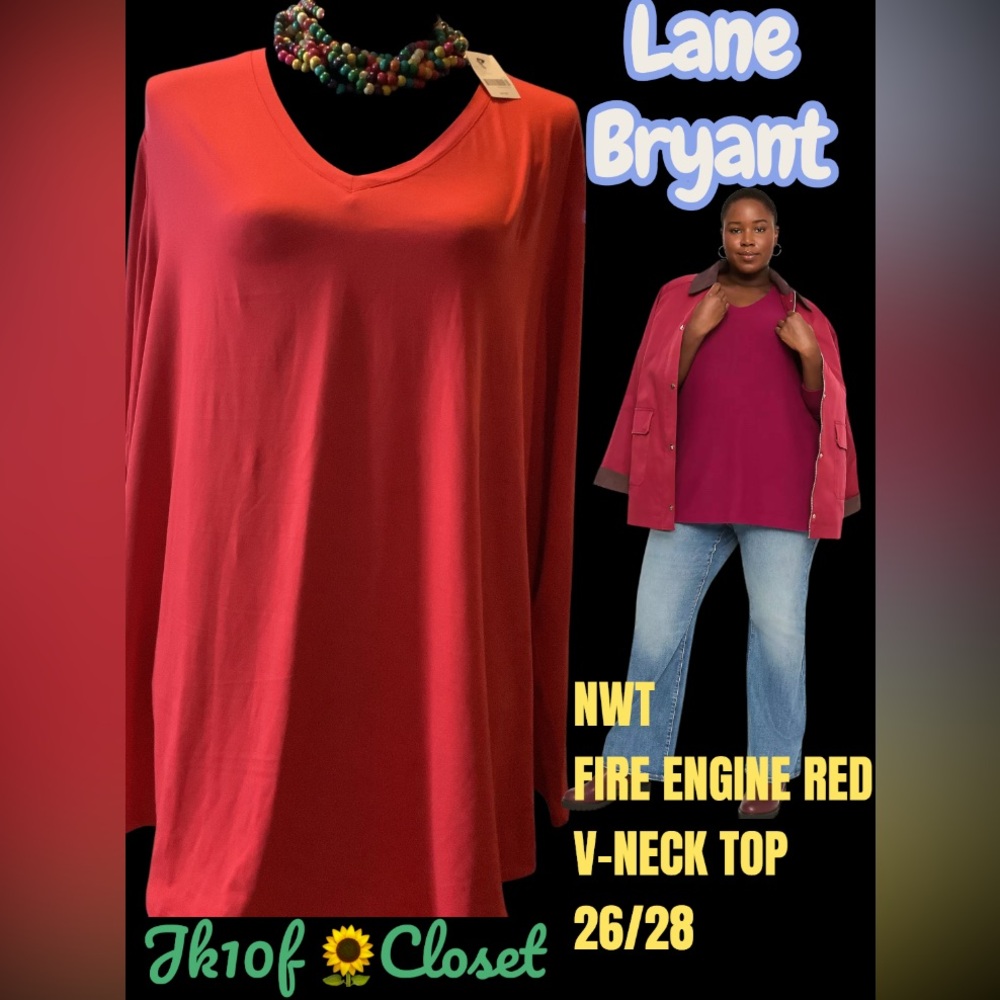 LOWEST 🌺 NWT LANE BRYANT 26/28 FIRE ENGINE RED CLASSIC V-NECK TOP